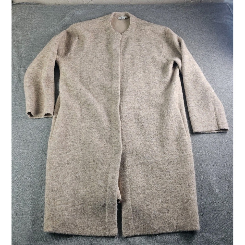Vince Textured Soft Sculpted Car Coat Large Beige Longline Wool Alpaca Blend